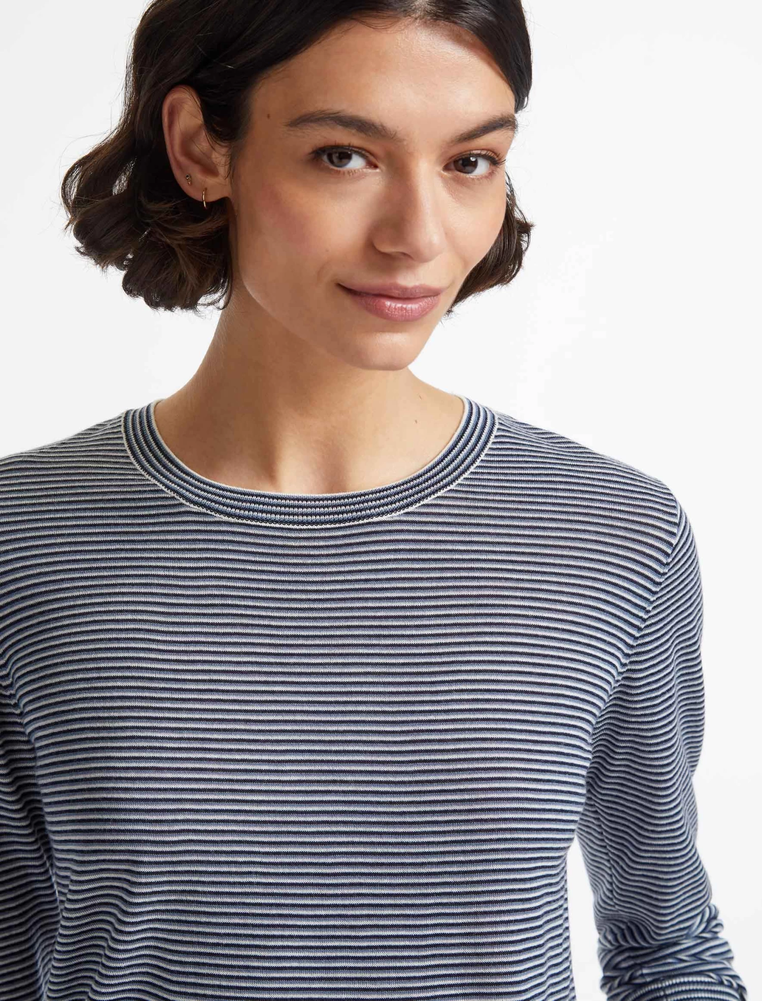 Jodi Wool Jumper - Navy Mid Blue Cream Stripe - Image 3