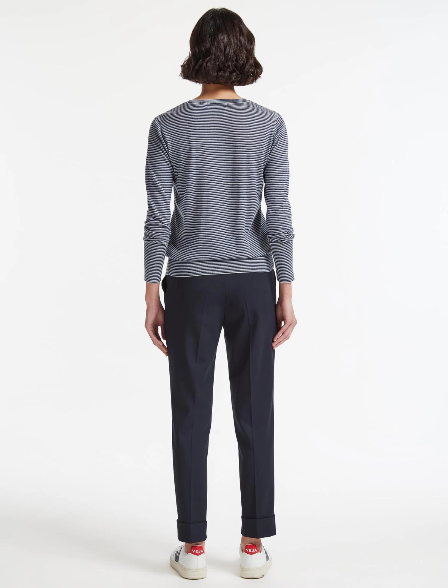 Jodi Wool Jumper - Navy Mid Blue Cream Stripe - Image 5