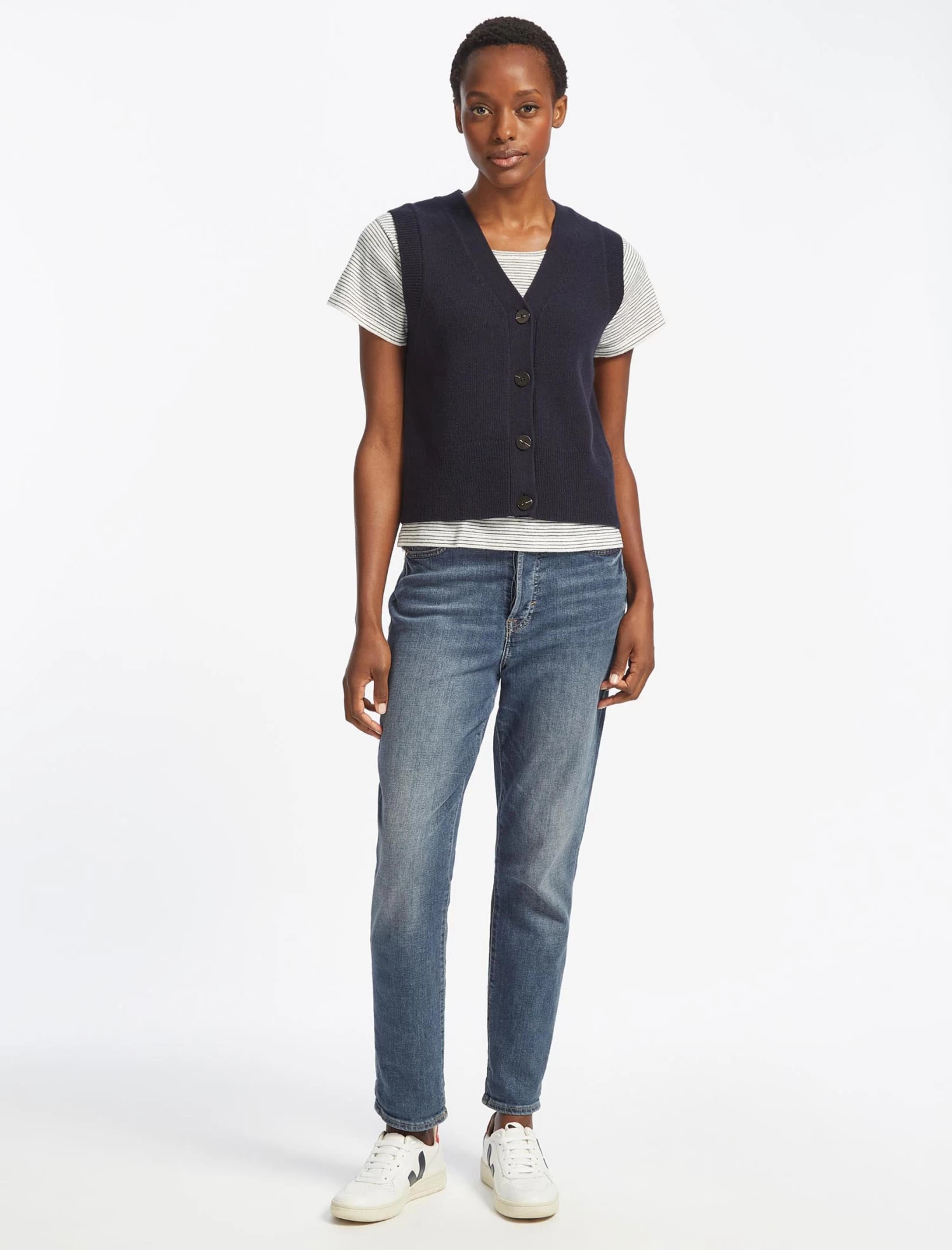 Meryl Wool V Neck Waistcoat - Navy - Image 6