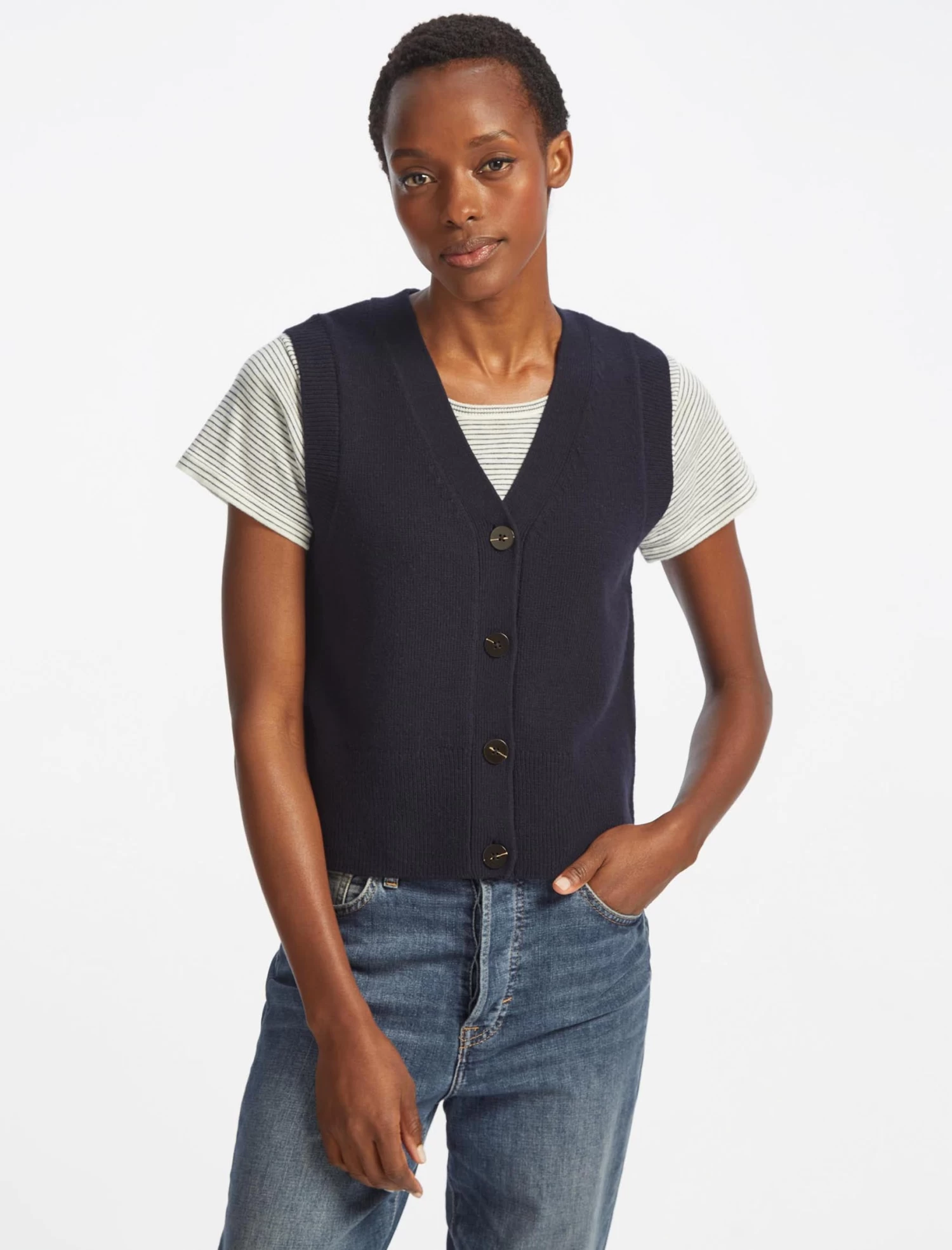 Meryl Wool V Neck Waistcoat - Navy - Image 5