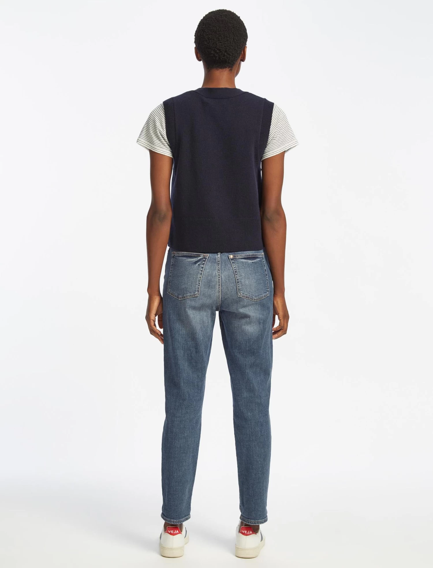 Meryl Wool V Neck Waistcoat - Navy - Image 7