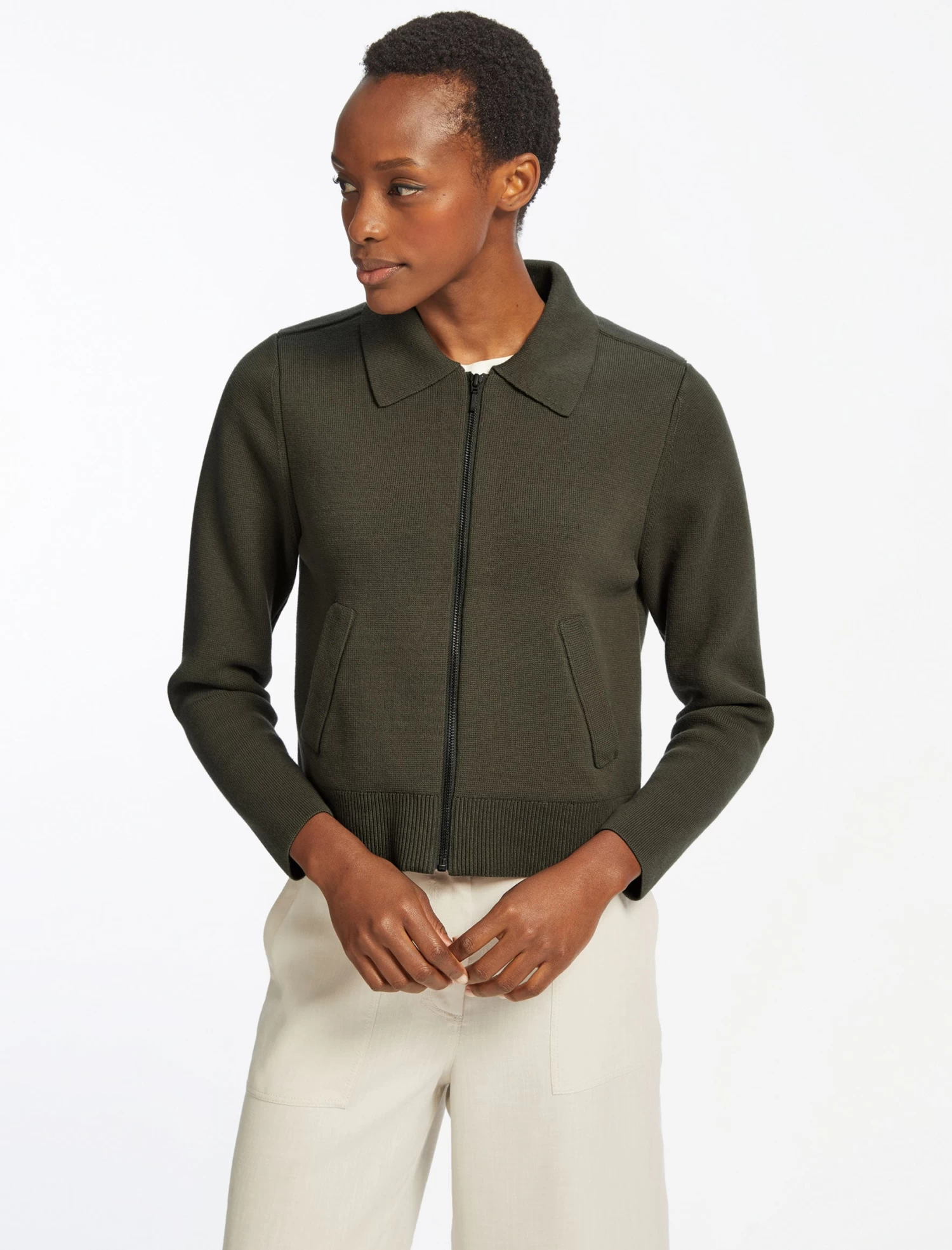 Jimmy Cotton Knit Jacket - Khaki - Image 3