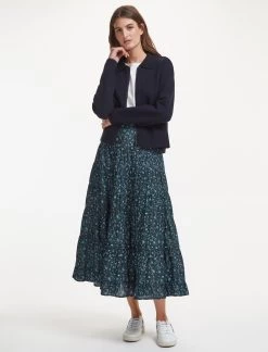 Sawyer Cotton Maxi Skirt - Blue Trailing Floral Print
