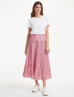 Sawyer Cotton Maxi Skirt - Pink Trailing Floral Print