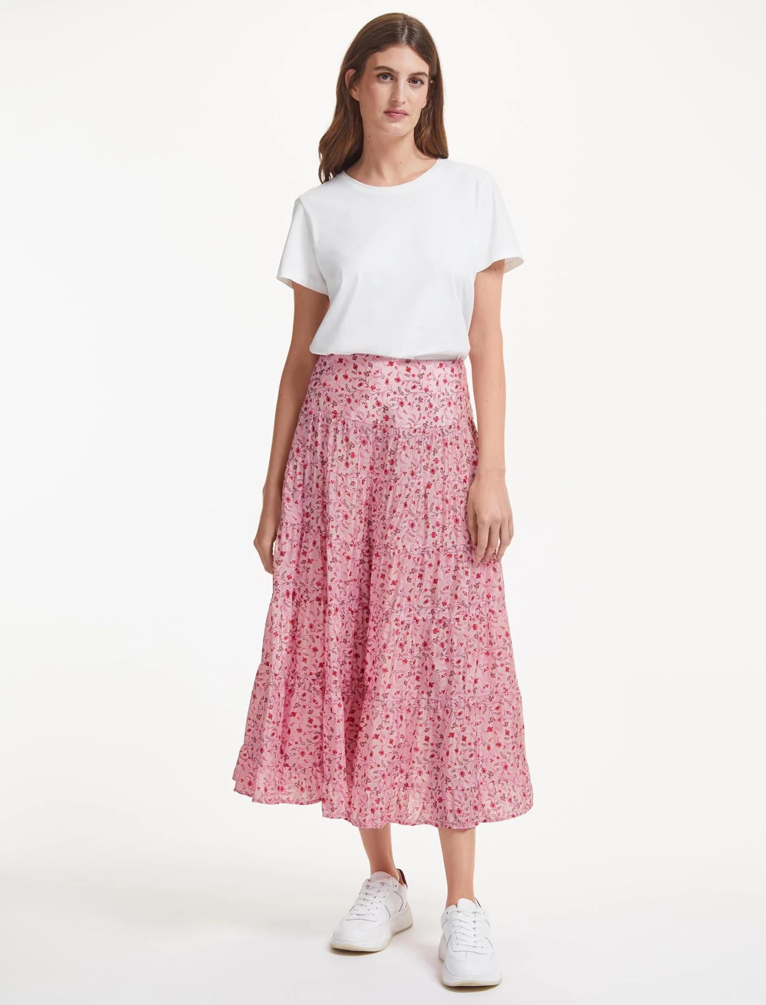 Sawyer Cotton Maxi Skirt - Pink Trailing Floral Print