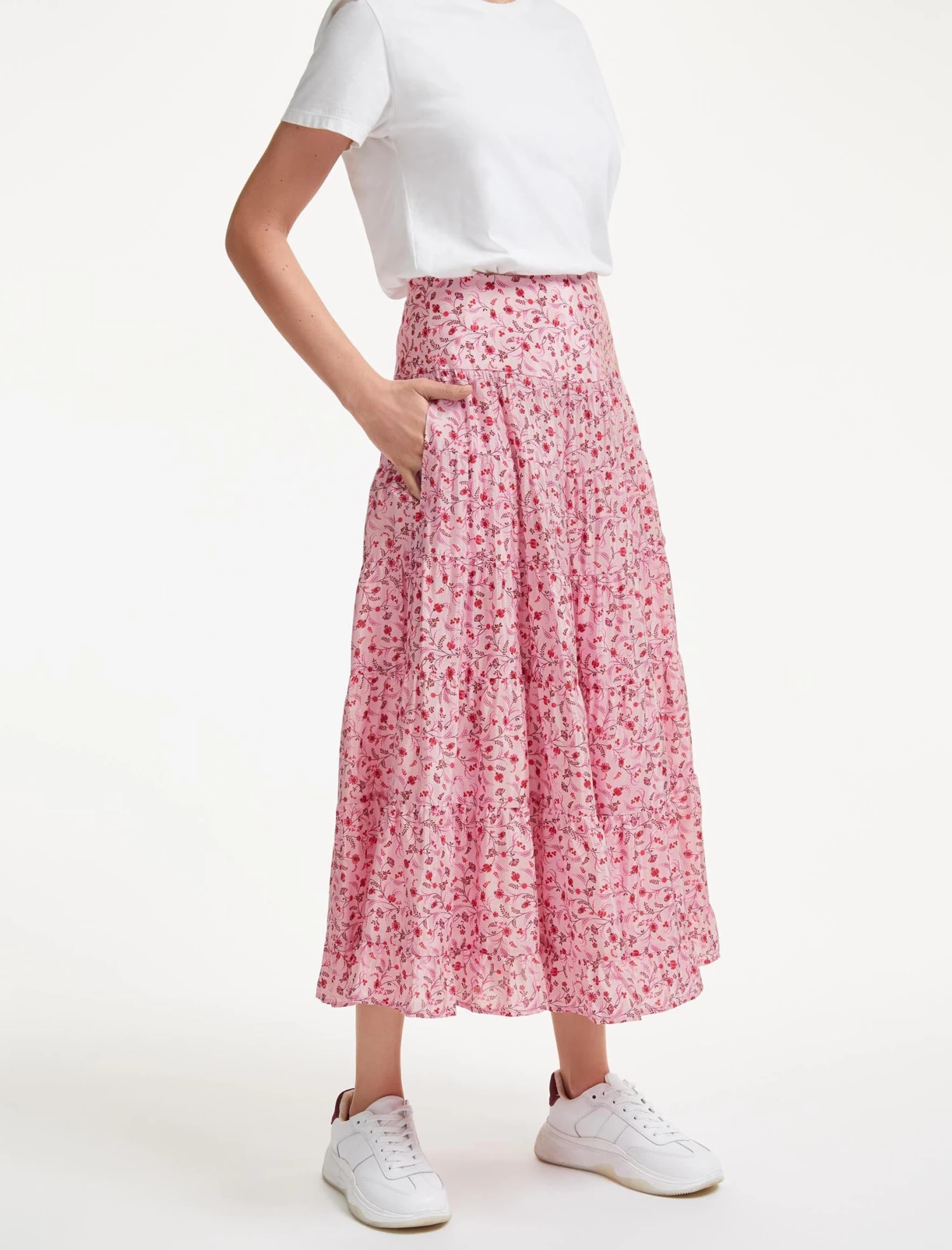 Sawyer Cotton Maxi Skirt - Pink Trailing Floral Print - Image 2
