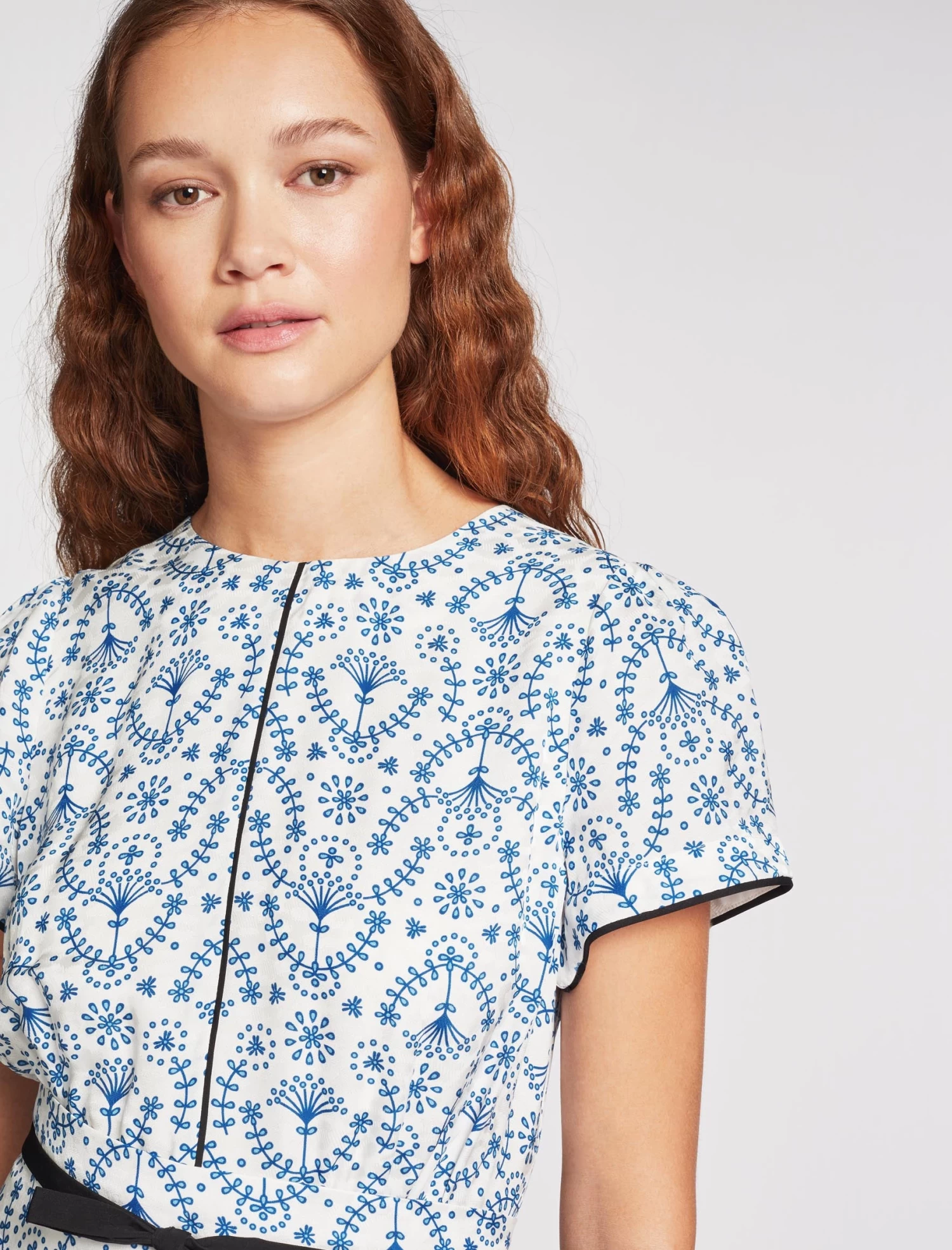 Rosie Silk Blend Maxi Dress - White Blue Broderie Anglaise Print - Image 2