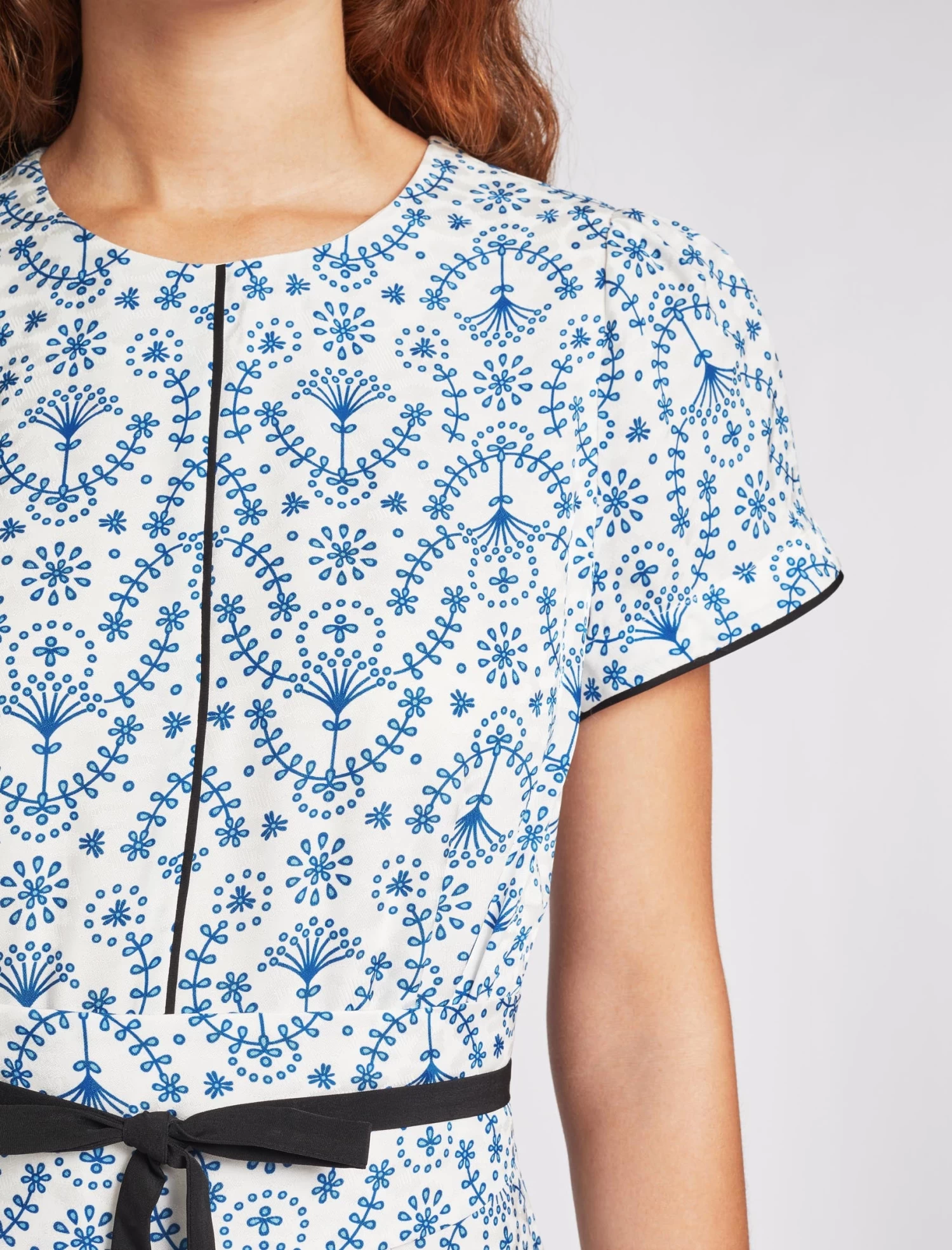 Rosie Silk Blend Maxi Dress - White Blue Broderie Anglaise Print - Image 4