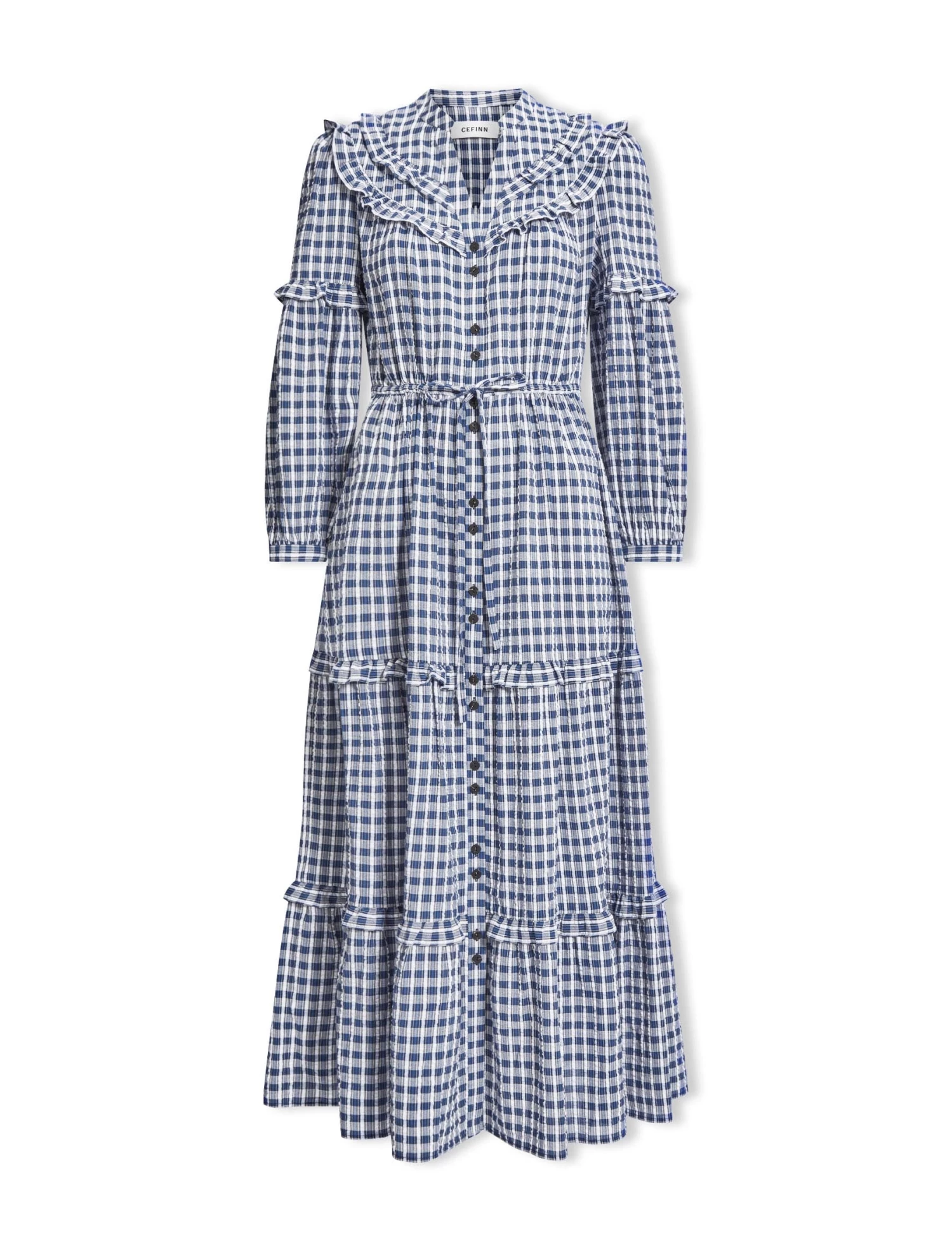 Suki Organic Cotton Seersucker Maxi Dress - Blue White Check - Image 7