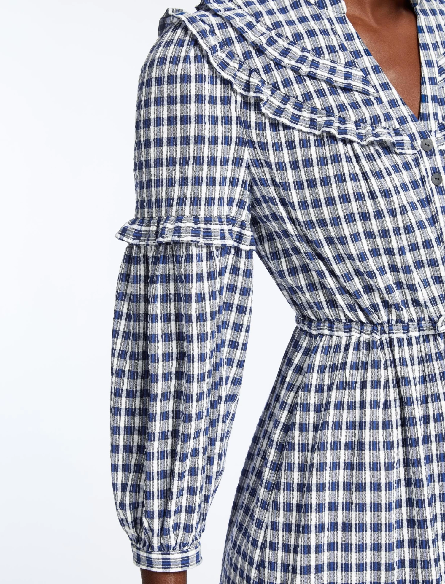 Suki Organic Cotton Seersucker Maxi Dress - Blue White Check - Image 4