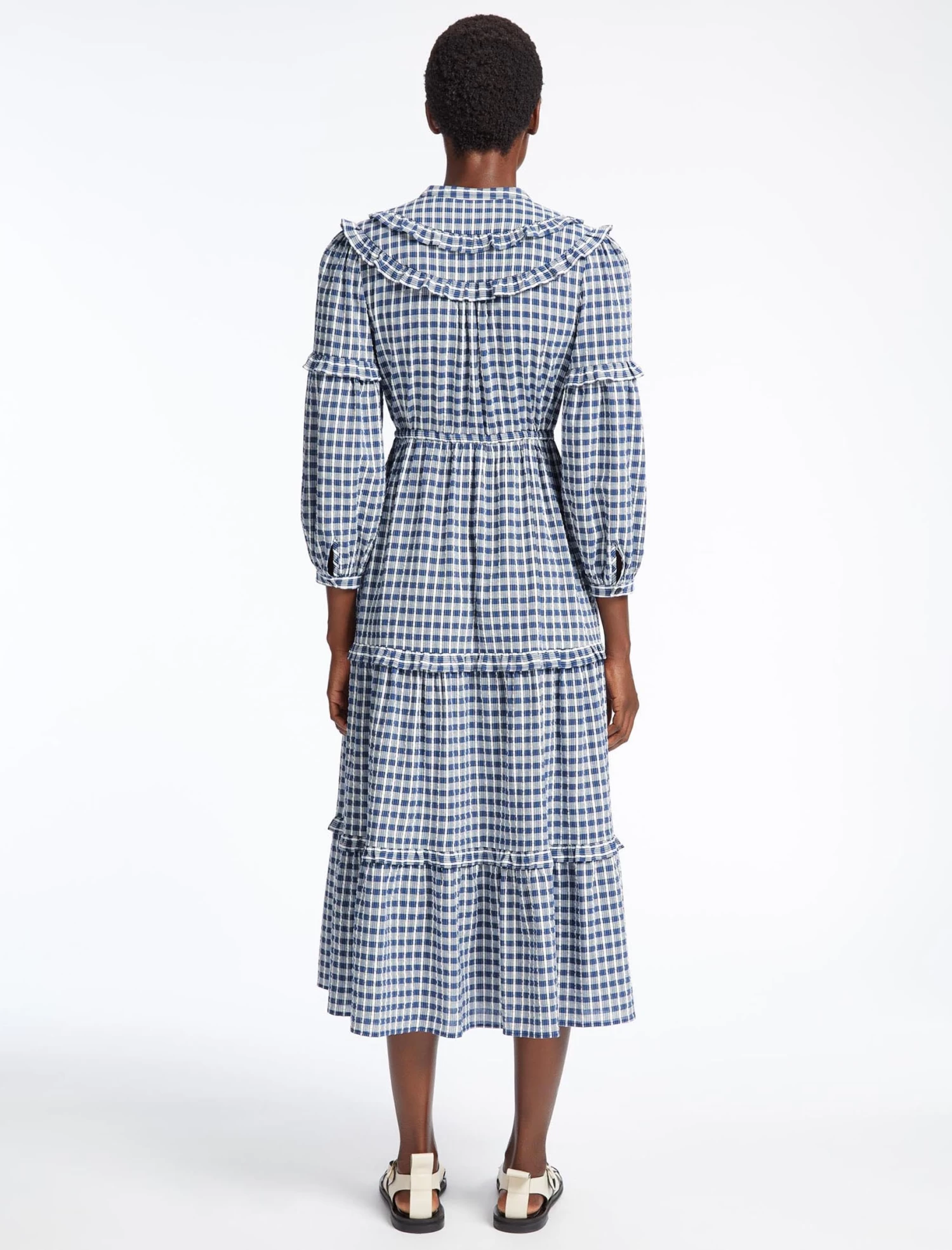 Suki Organic Cotton Seersucker Maxi Dress - Blue White Check - Image 6