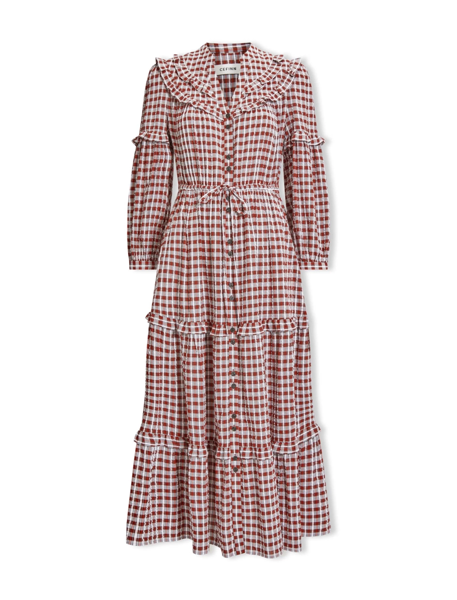 Suki Organic Cotton Seersucker Maxi Dress - Red White Check - Image 6