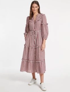 Suki Organic Cotton Seersucker Maxi Dress - Red White Check