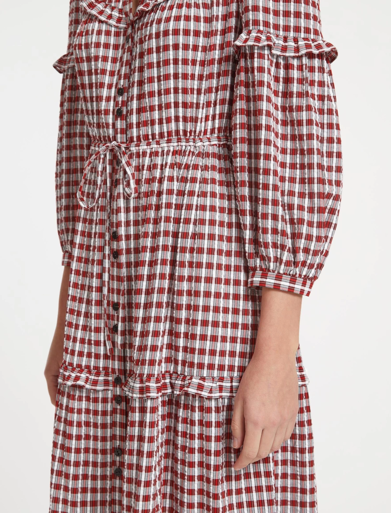 Suki Organic Cotton Seersucker Maxi Dress - Red White Check - Image 4