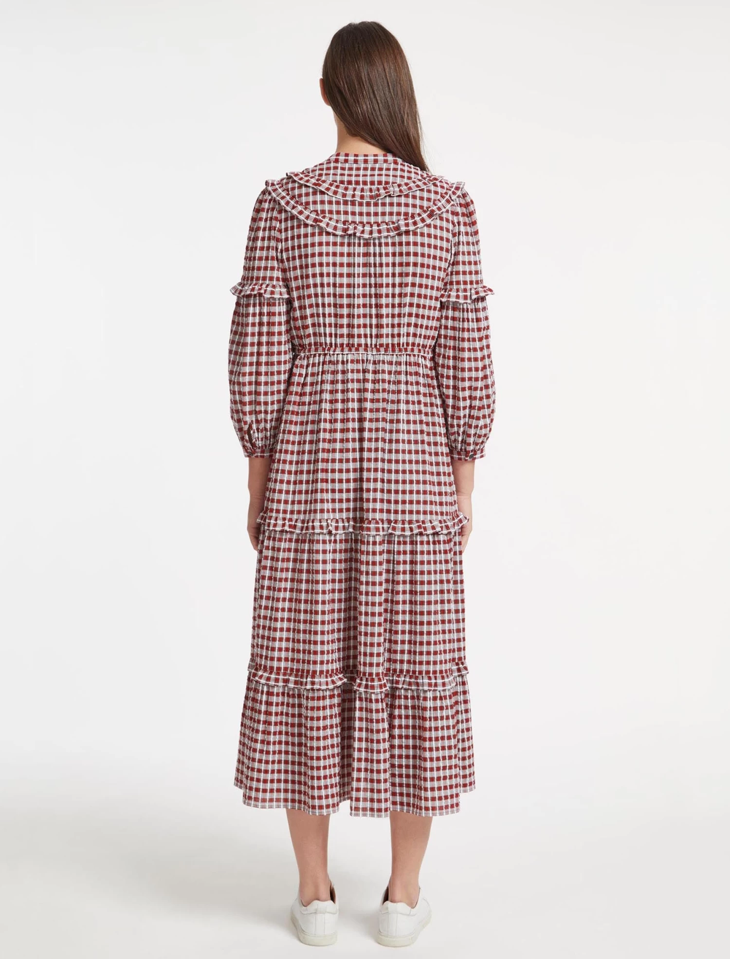 Suki Organic Cotton Seersucker Maxi Dress - Red White Check - Image 5