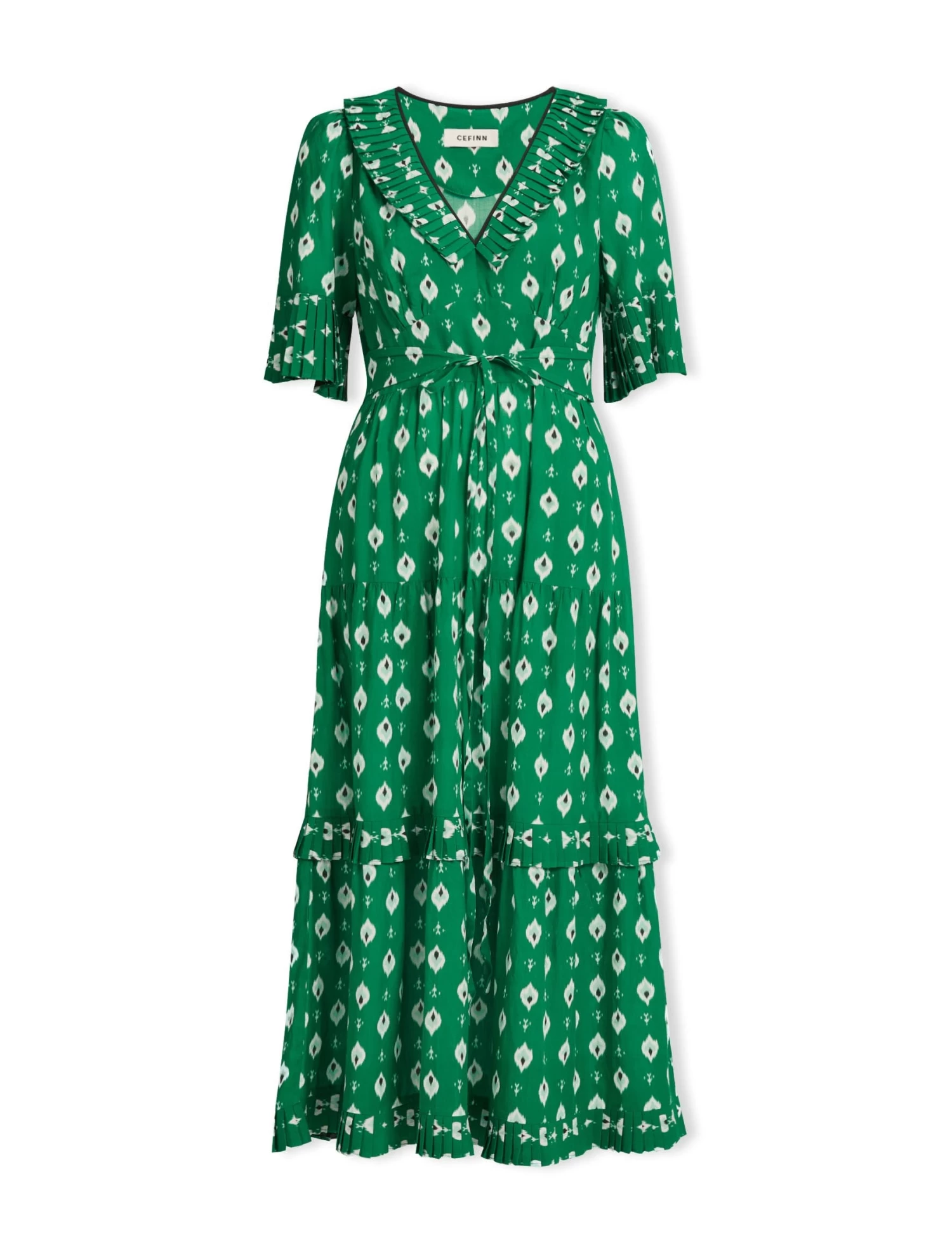 Cordelia Cotton Maxi Dress - Green Ikat Print - Image 7