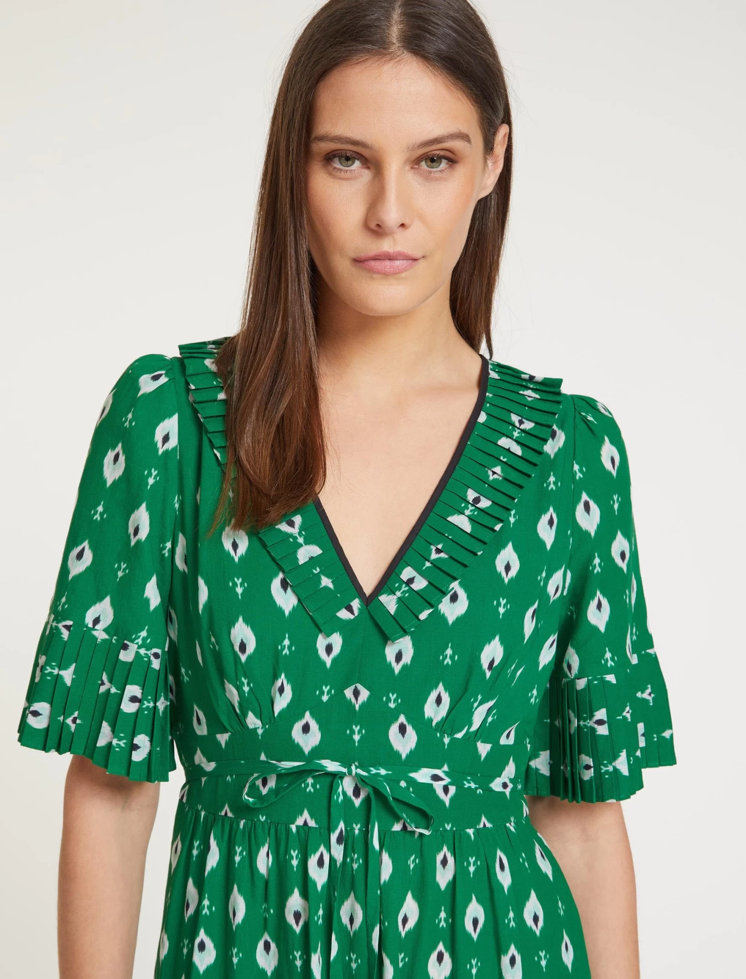 Cordelia Cotton Maxi Dress - Green Ikat Print - Image 2