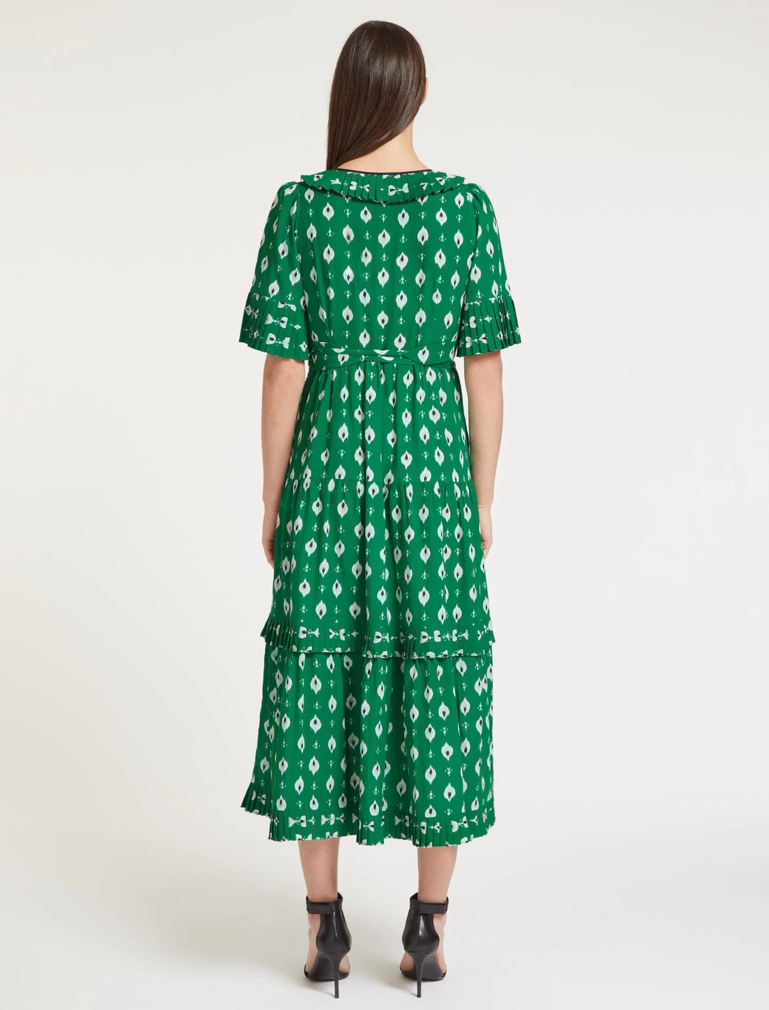 Cordelia Cotton Maxi Dress - Green Ikat Print - Image 6