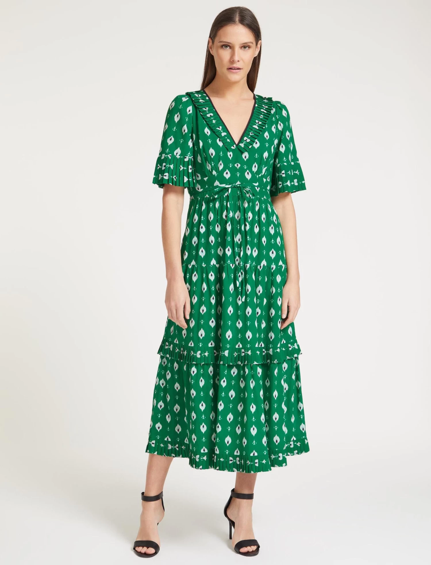 Cordelia Cotton Maxi Dress - Green Ikat Print - Image 3