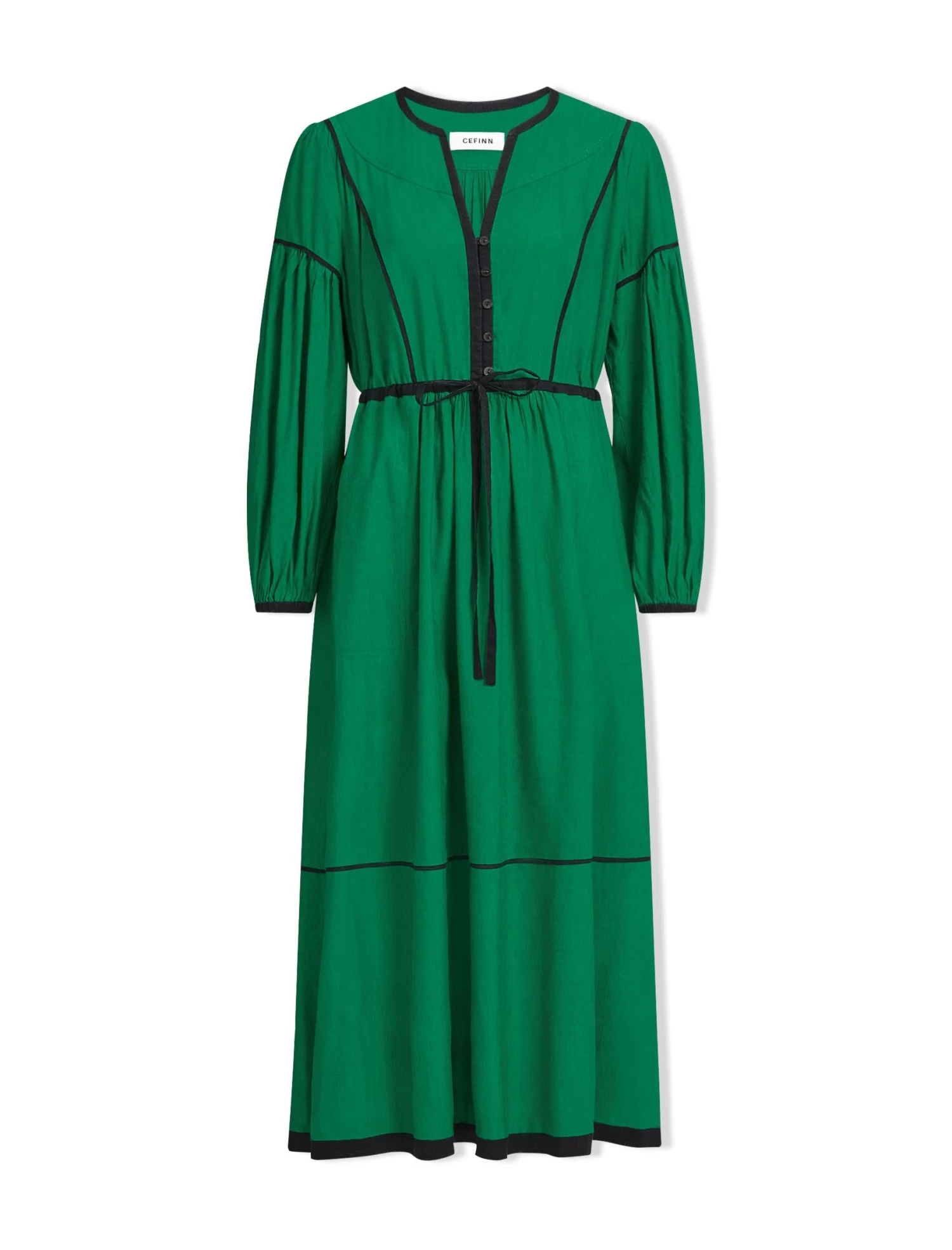Salone Linen Blend Maxi Dress - Emerald Green Black - Image 9
