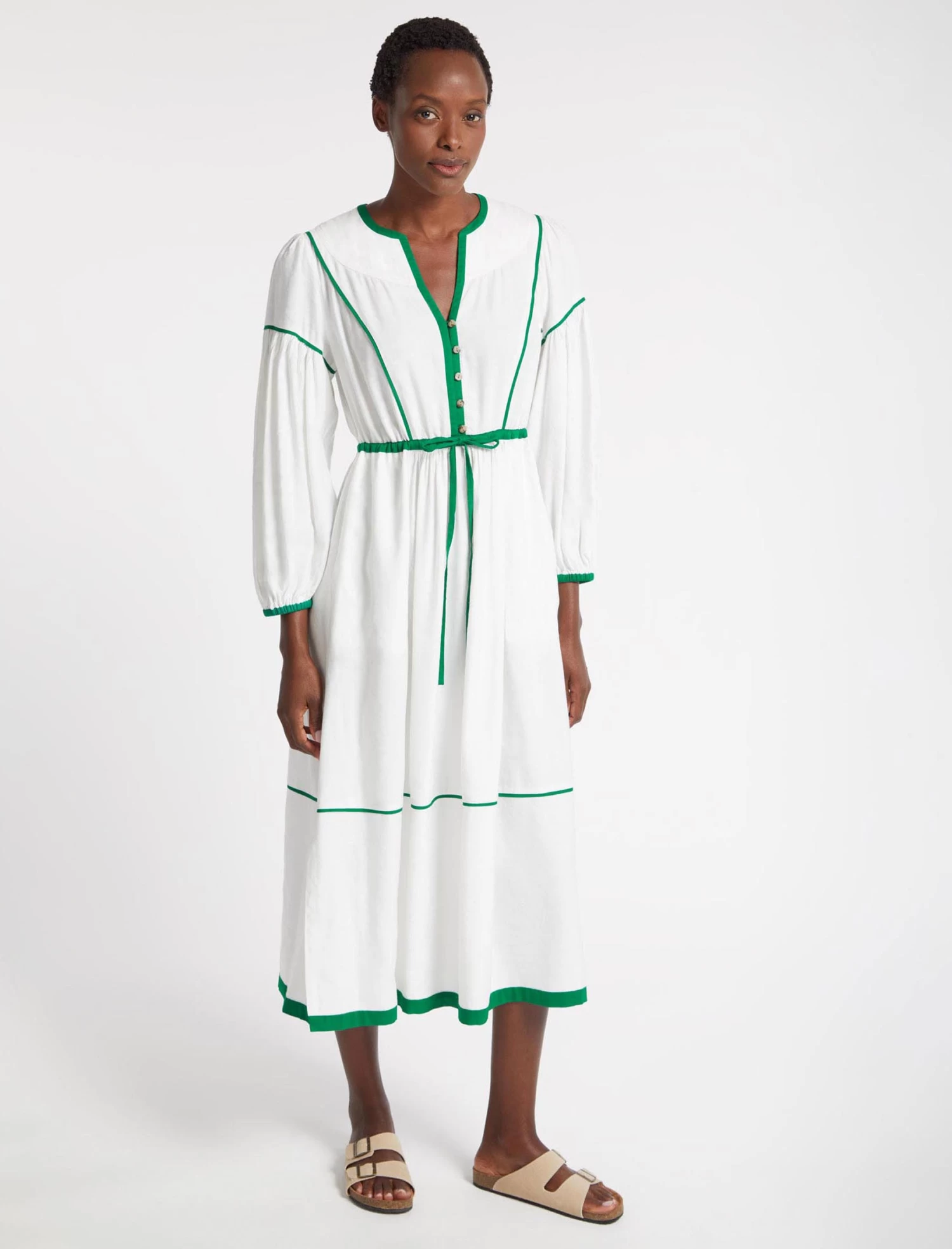 Salone Linen Blend Maxi Dress - White Emerald Green - Image 4