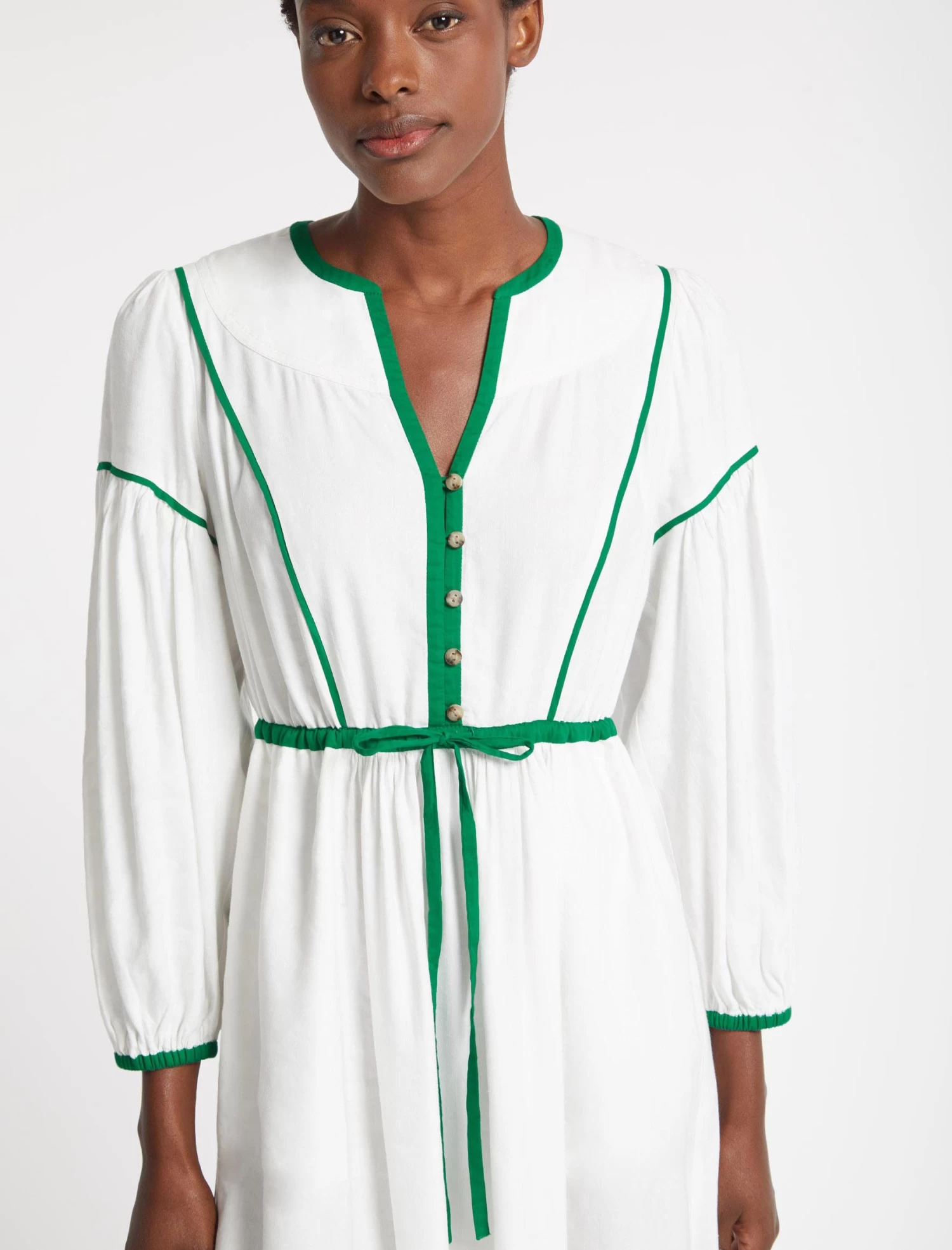 Salone Linen Blend Maxi Dress - White Emerald Green - Image 3