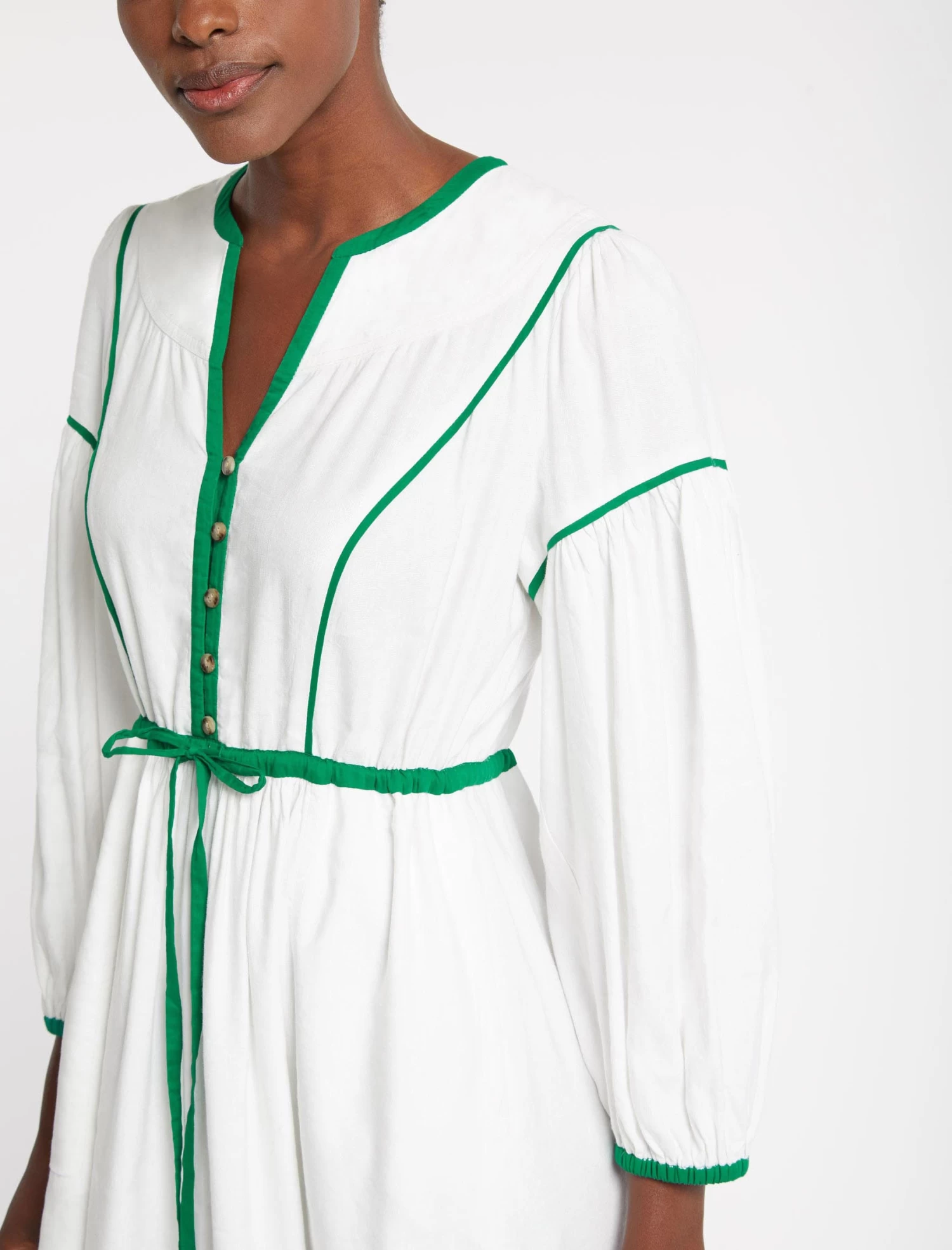 Salone Linen Blend Maxi Dress - White Emerald Green - Image 2