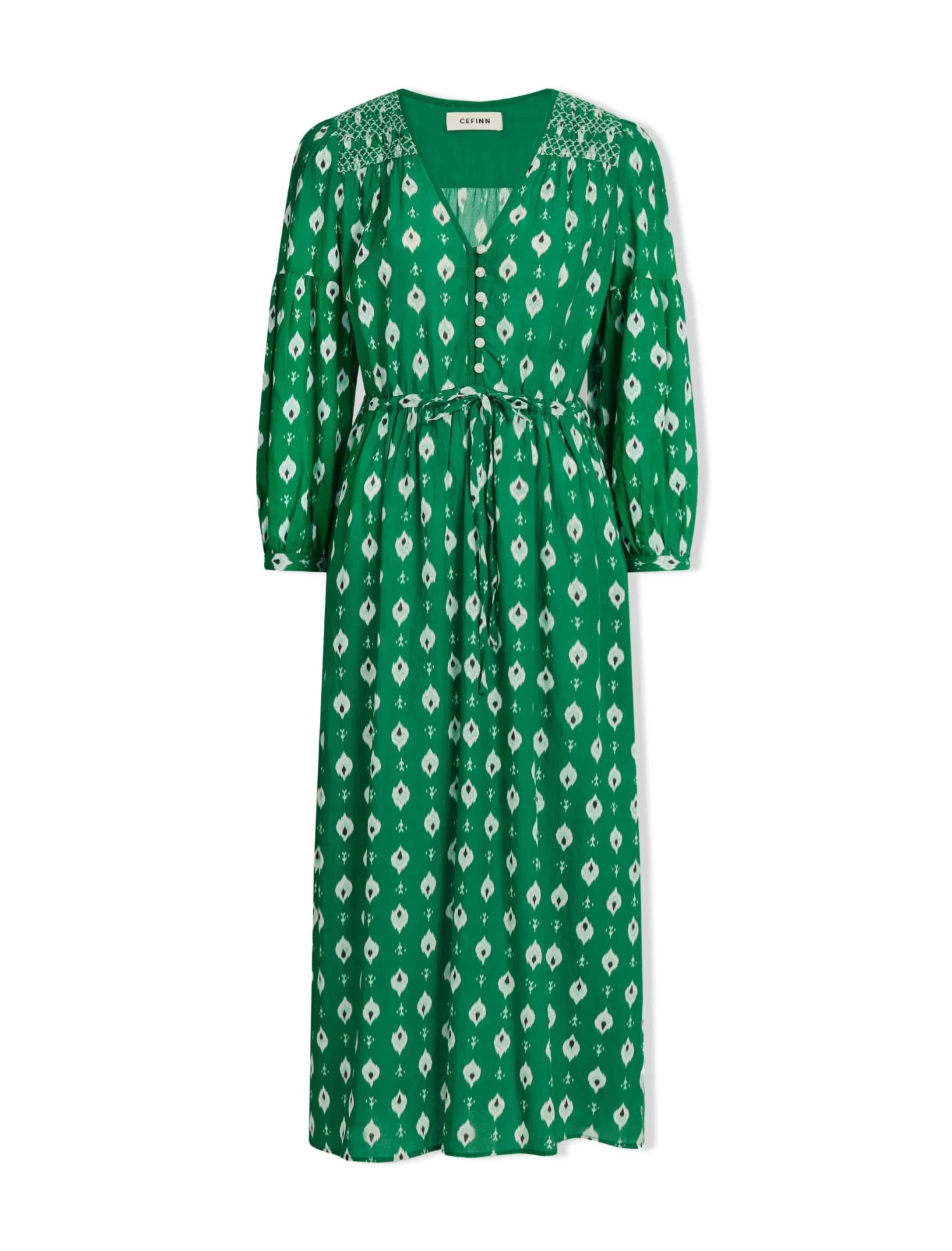 Yula Cotton Maxi Dress- Green Ikat Print - Image 8