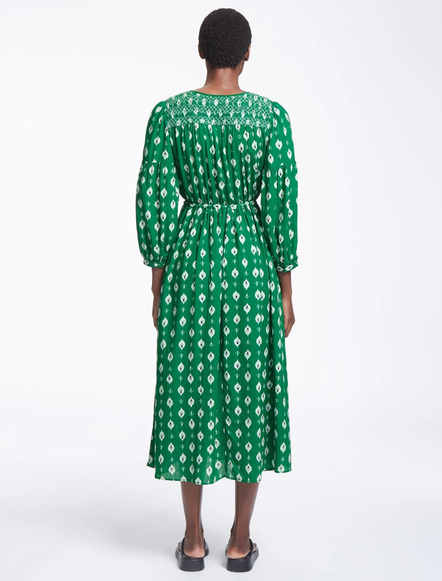 Yula Cotton Maxi Dress- Green Ikat Print - Image 7