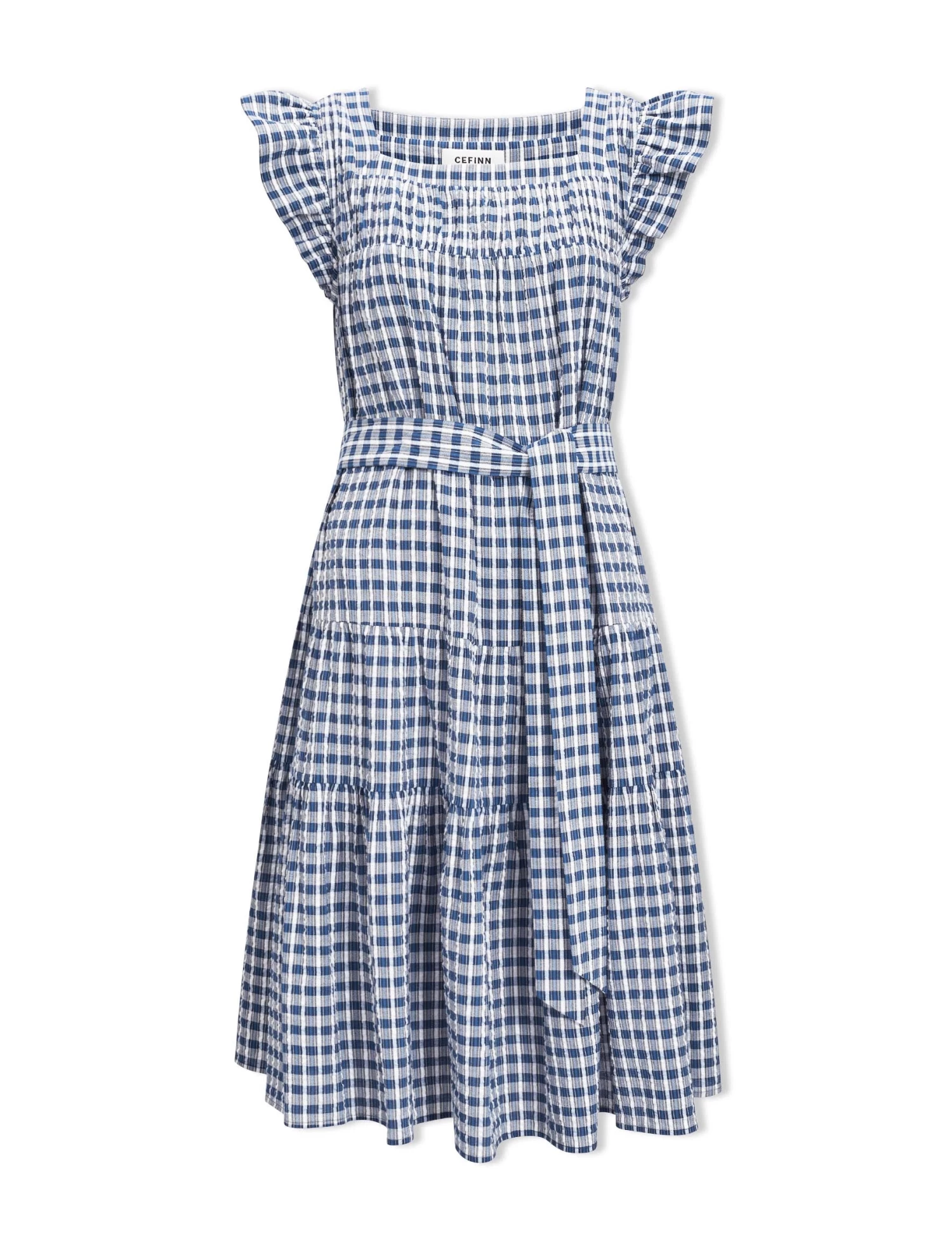 Maisie Organic Cotton Seersucker Midi Dress - Blue White Check - Image 7