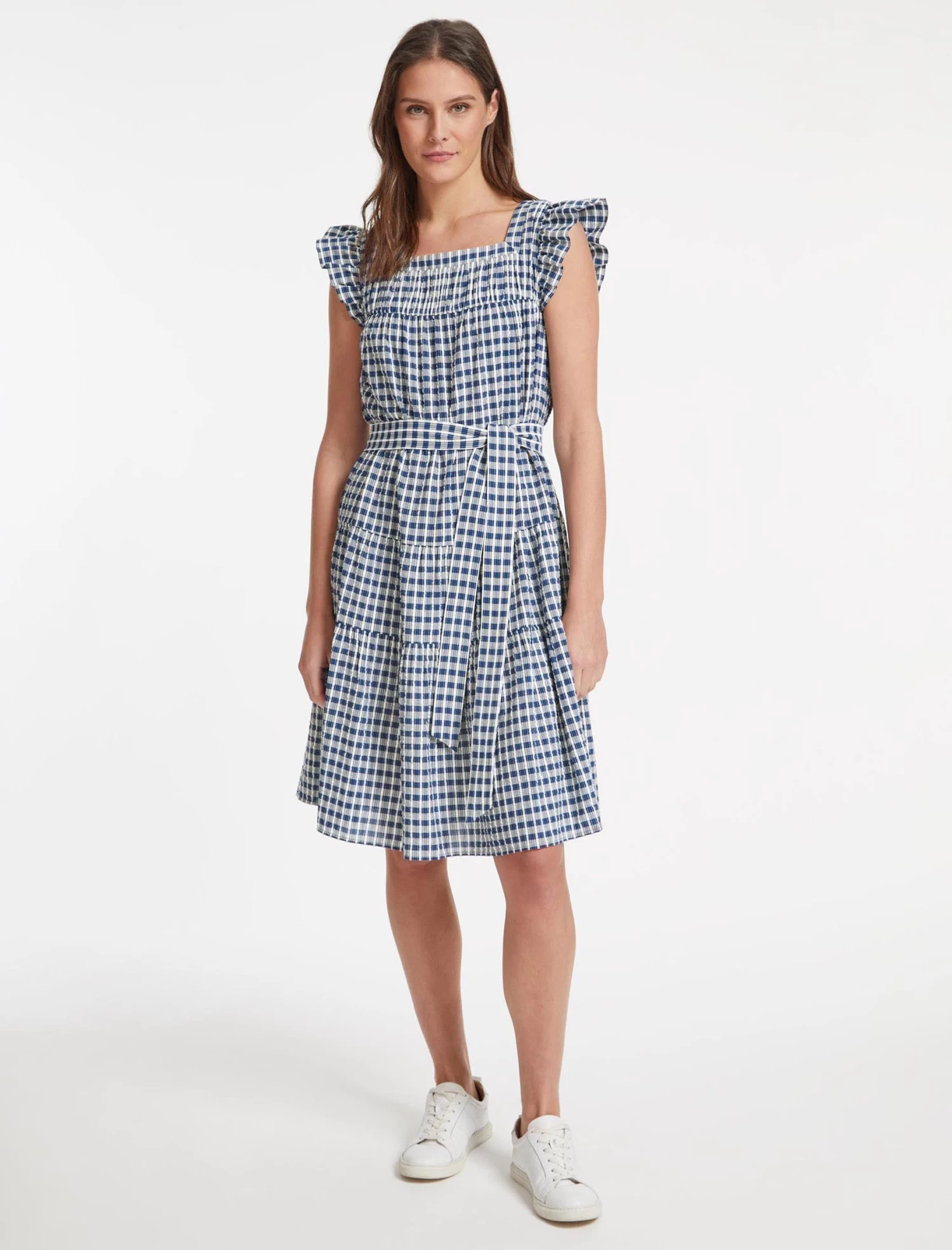 Maisie Organic Cotton Seersucker Midi Dress - Blue White Check - Image 3