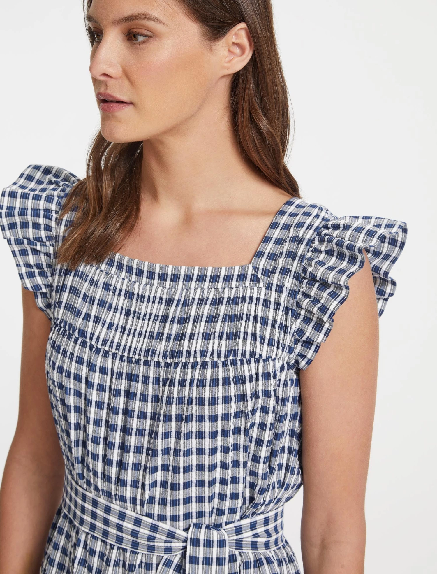 Maisie Organic Cotton Seersucker Midi Dress - Blue White Check - Image 4