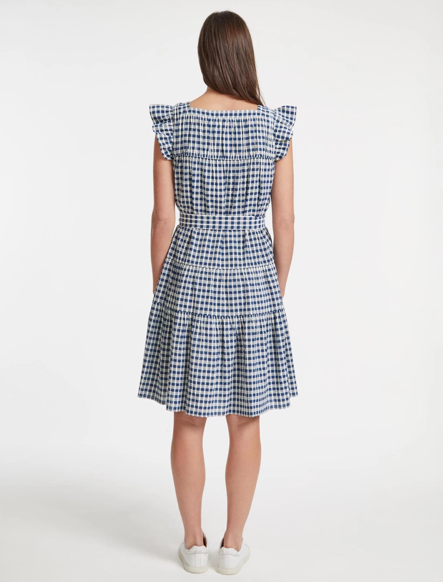 Maisie Organic Cotton Seersucker Midi Dress - Blue White Check - Image 6