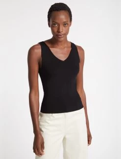 Tammy Rayon V Neck Vest - Black