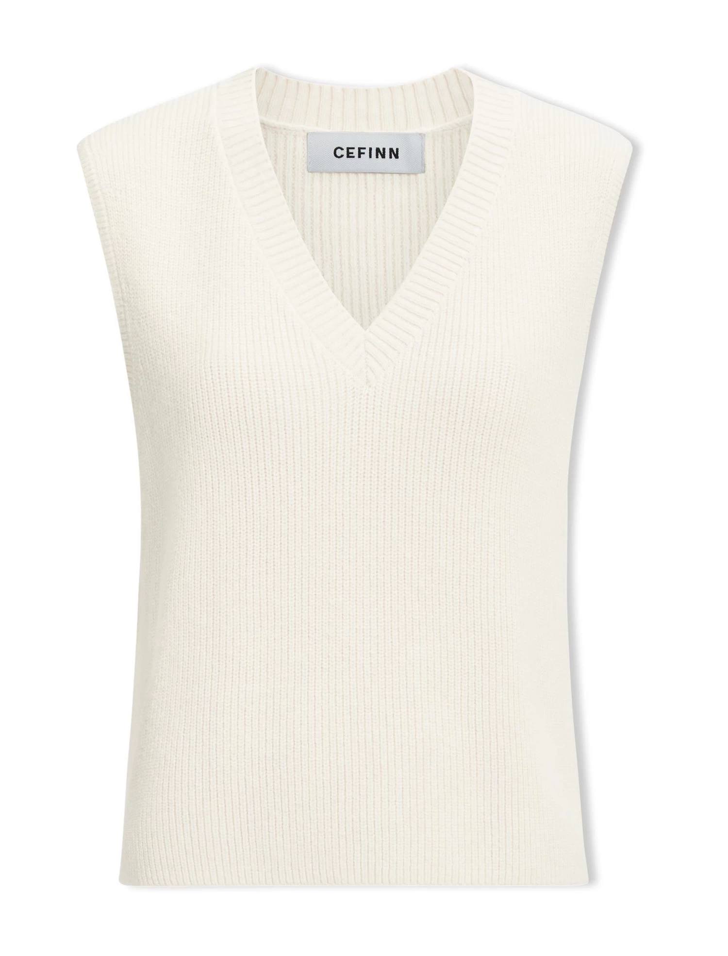 Julie Cotton V Neck Layering Sleeveless Jumper - Cream - Image 6