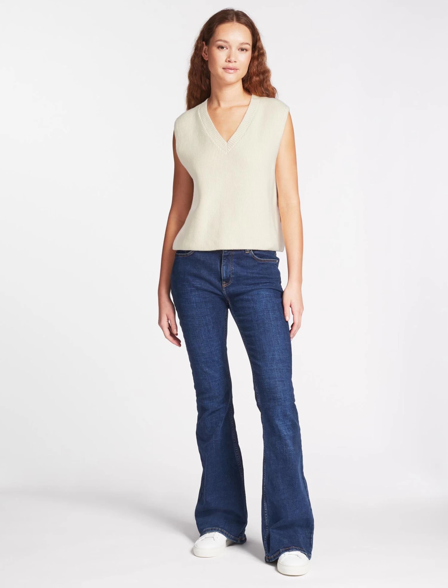 Julie Cotton V Neck Layering Sleeveless Jumper - Cream - Image 4