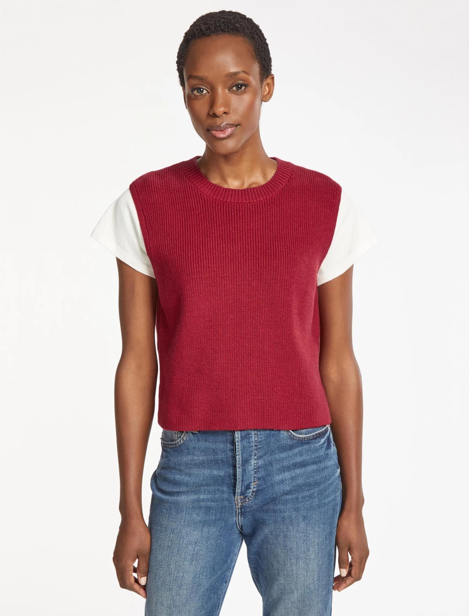 Julie Cotton Round Neck Sleeveless Jumper - Red