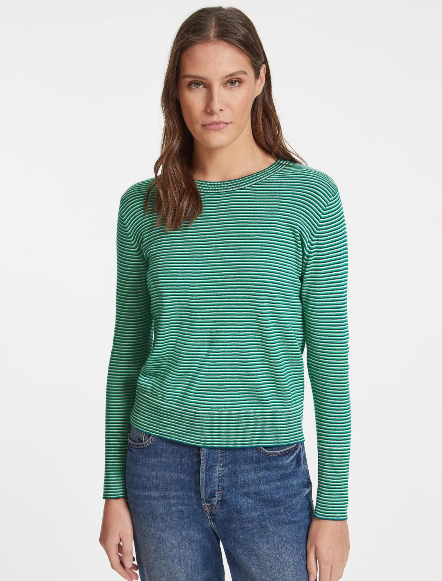 Jodi Cotton Jumper - Blue Emerald Cream Stripe - Image 3