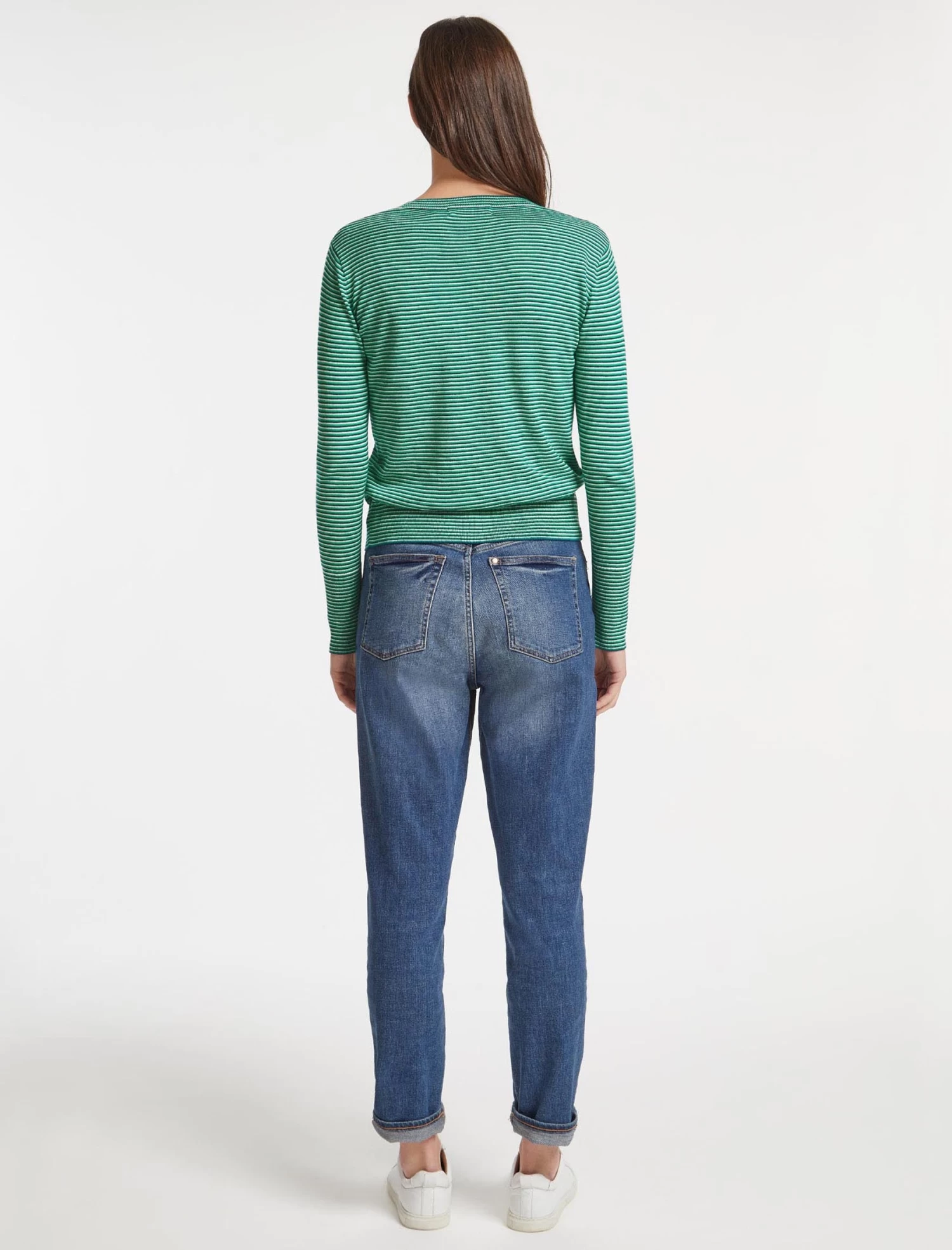 Jodi Cotton Jumper - Blue Emerald Cream Stripe - Image 5