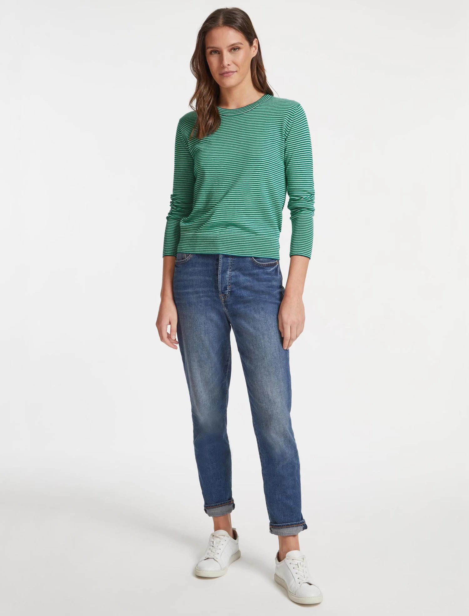 Jodi Cotton Jumper - Blue Emerald Cream Stripe - Image 2