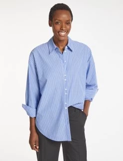 Sammy Organic Cotton Oversized Shirt - Wide Blue White Stripe
