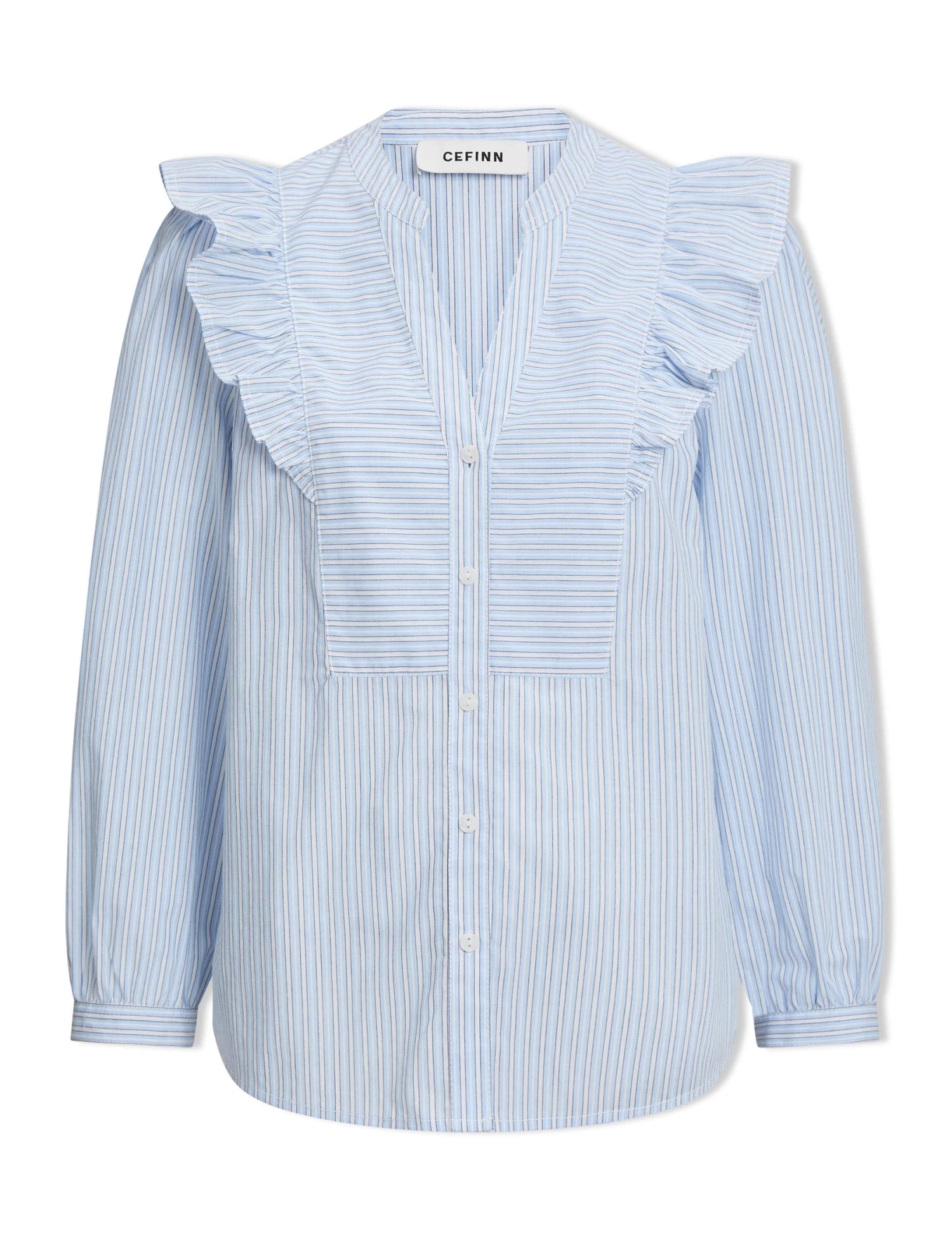 Dixie Organic Cotton V Neck Shirt - Mid Blue White Stripe - Image 5