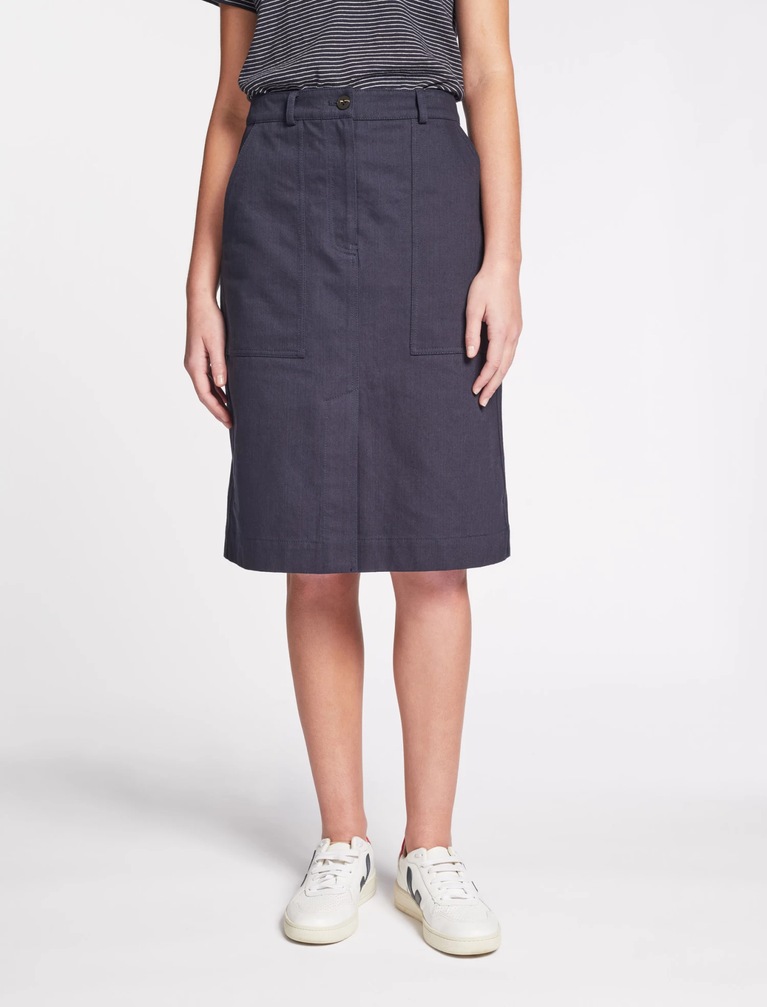 Sidney Cotton Twill Pencil Skirt - Navy - Image 2