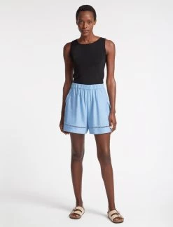 Callie Linen Blend Shorts - Blue