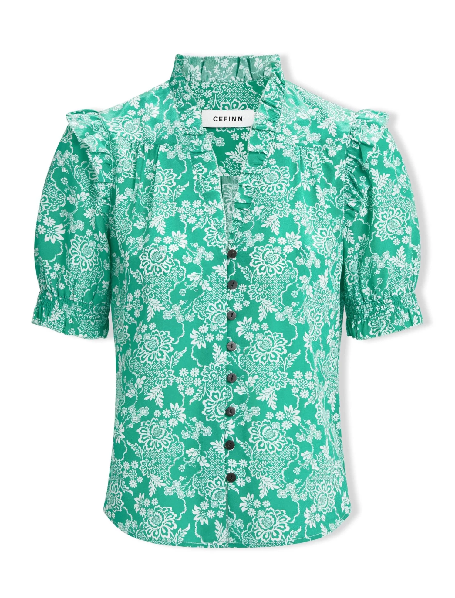 Stella Silk Blouse - Green Damask Print - Image 6