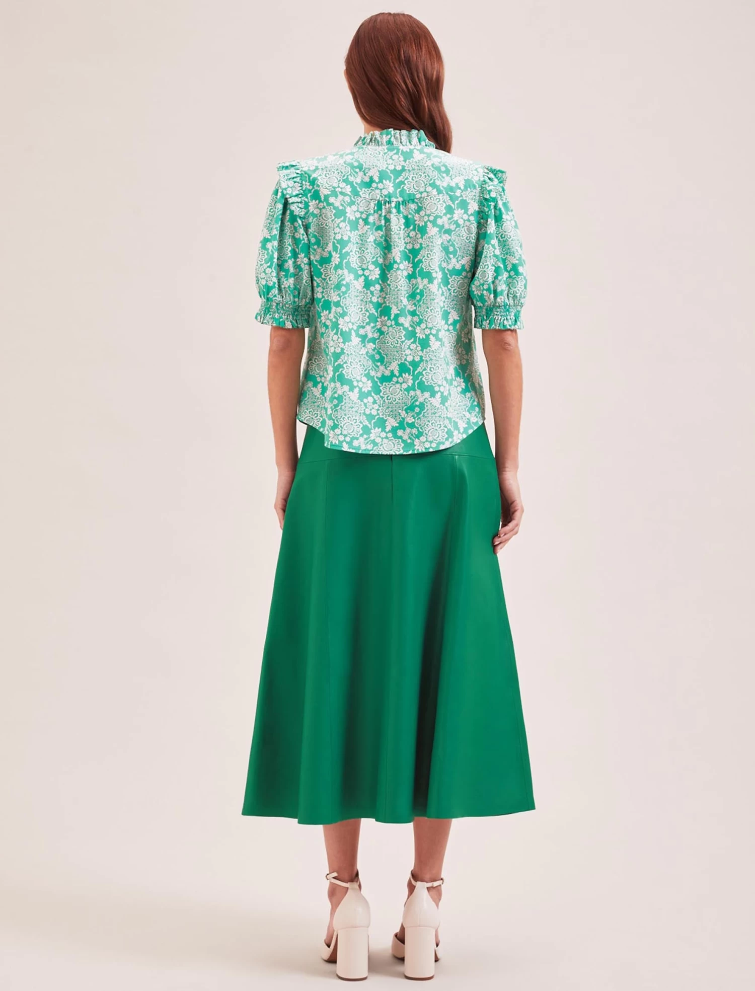 Stella Silk Blouse - Green Damask Print - Image 5