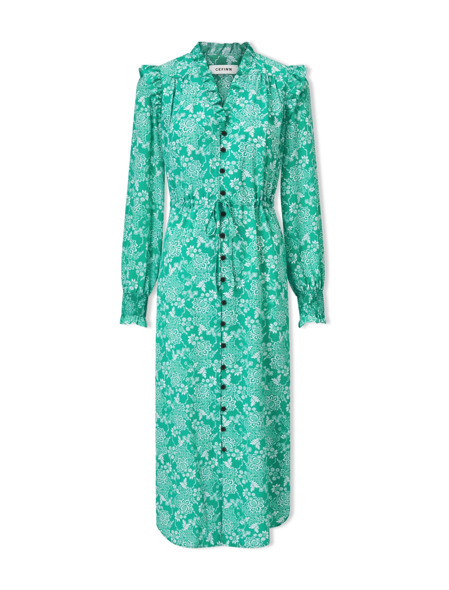 Stella Silk Midi Dress - Green Damask Print - Image 9
