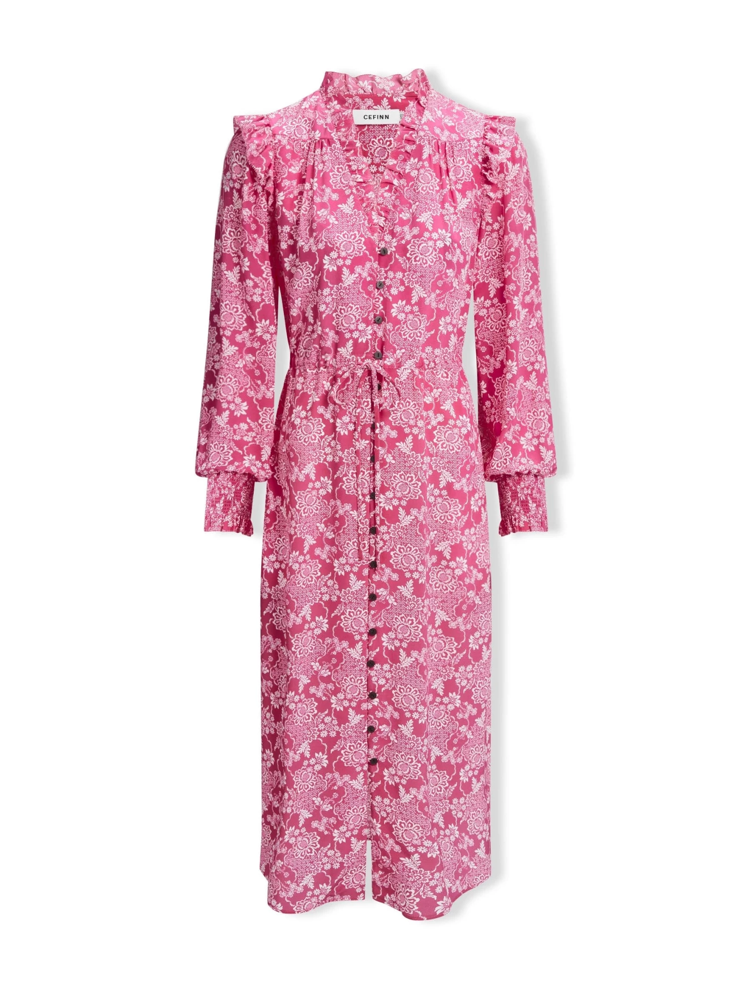 Stella Silk Midi Dress - Hot Pink Damask Print - Image 8