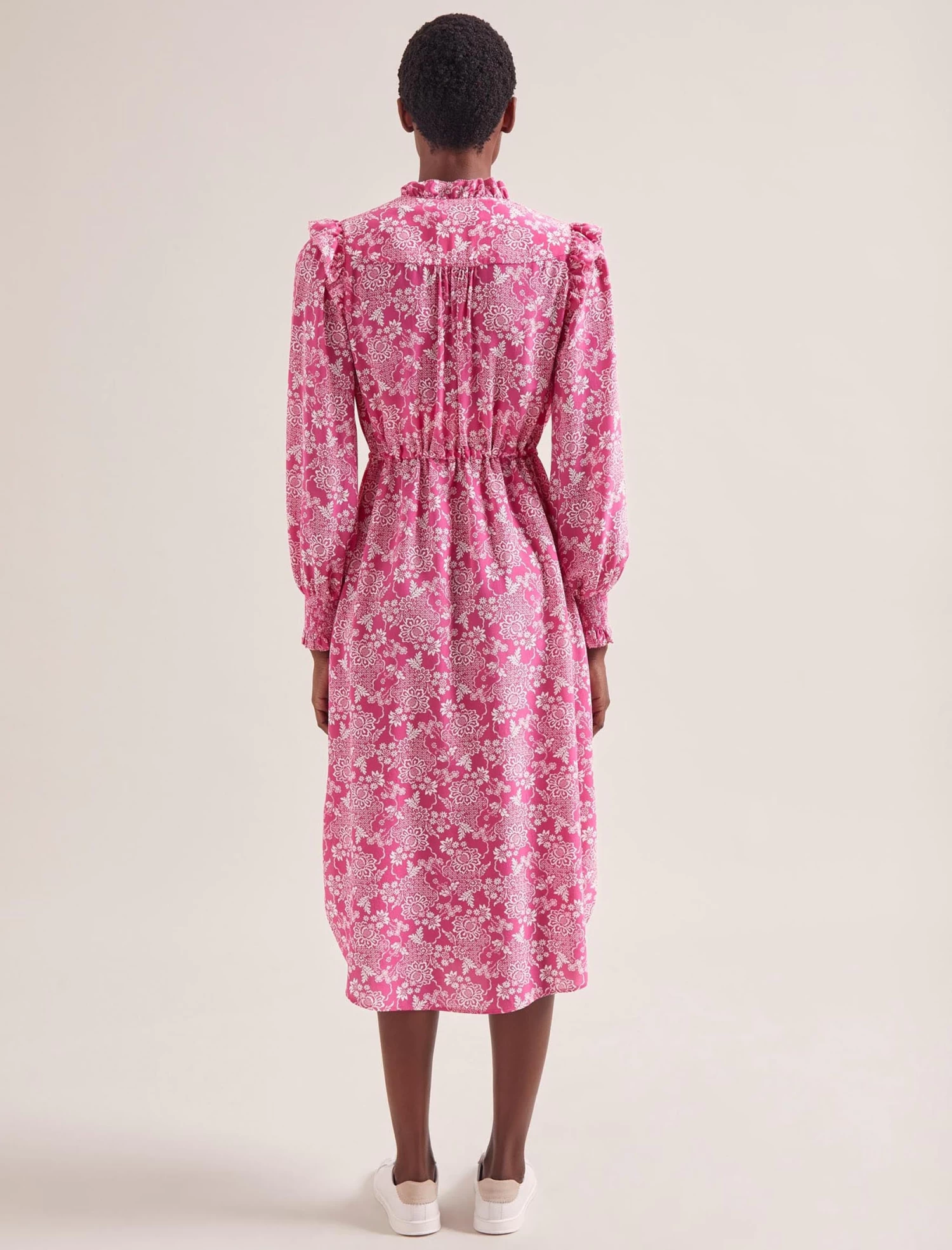 Stella Silk Midi Dress - Hot Pink Damask Print - Image 7
