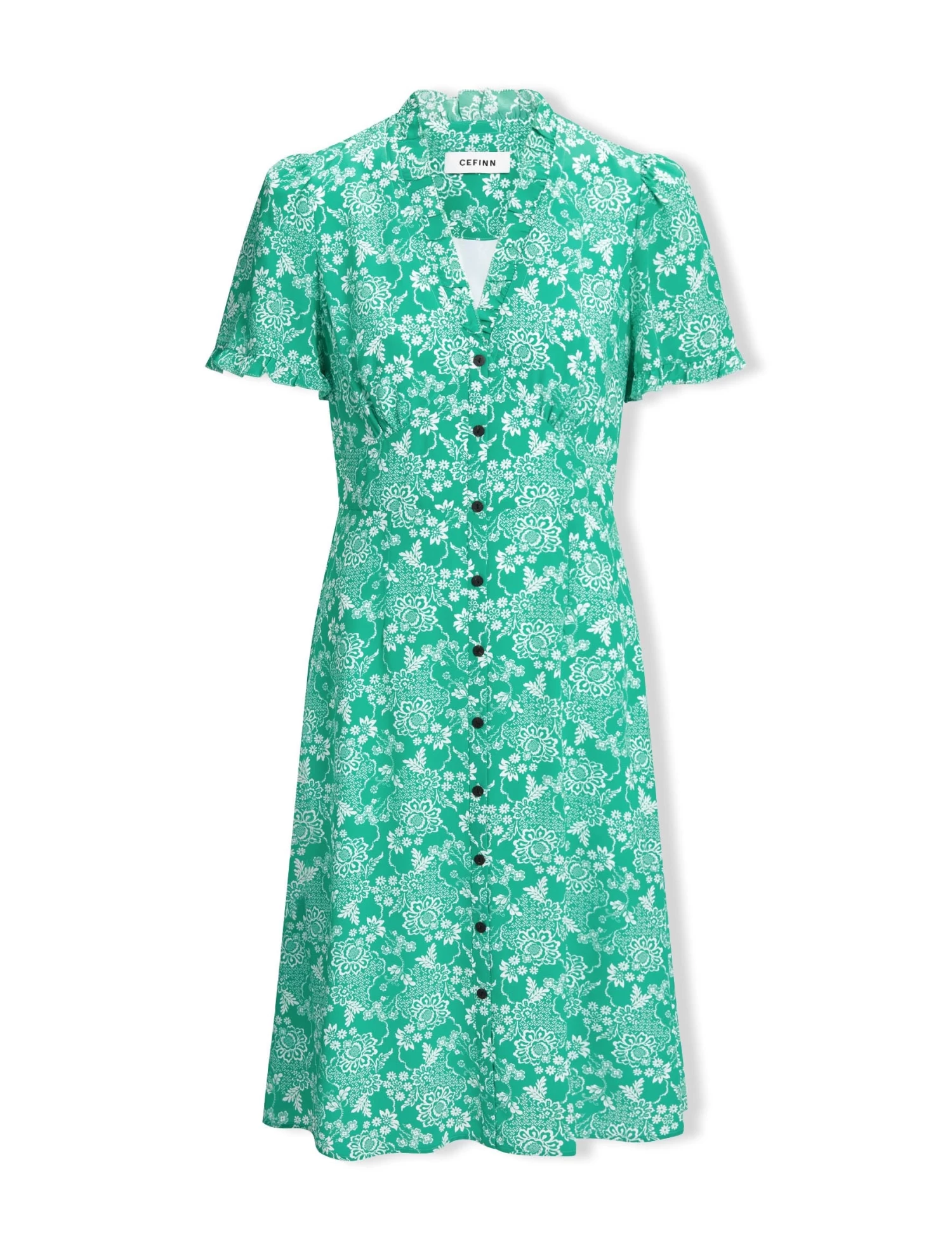 Tabby Silk Tea Dress - Green Damask Print - Image 6